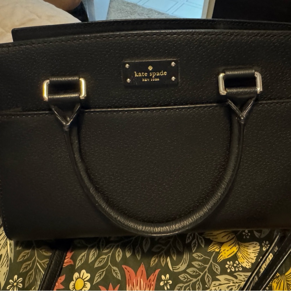 kate spade Black Leather Satchel with silver Hardware